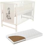 Kidizi Patut din lemn masiv 120x60 cm Bria alb si saltea cocos LUX 120x60x12 cm, reglabil pe 3 nivele, certificat EN71 (3259+1206012LUX)