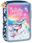 DERFORM Kétemeletes, felszerelt tolltartó lányoknak, szivárványos unikornis, Unicorn Powers