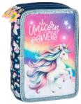 DERFORM Háromrekeszes, emeletes tolltartó felszereléssel lányoknak, szivárványos unikornis, Unicorn Powers