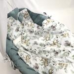 Tolo Toys Pamut ágynemű szett zöld színben fonott bölcsőhöz - Erdei állatok