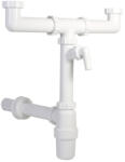 Styron Kétmedencés mosogatószifon, leeresztőszelep nélkül, mosogatógép csatlakozóval, 40 mm-es elfolyással (STY-539-3) (STY-539-3)