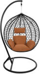 SPRINGOS Rattan Függőkosár - Állvánnyal és Párnákkal, Fekete Keret