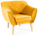 SIGNAL MEBLE Karo Velvet Bükk Fotel Mustársárga Bársony Kárpitozással