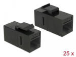 Delock Keystone modul, RJ45-aljzat > RJ45-aljzat, Cat. 6 UTP, fekete 25 db. -os