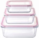 MagicHome Doboz MagicHome, 3 darabos készlet, üveg, négyzet alakú, fedéllel, 450/1000/1900 ml