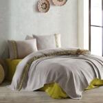 CLASY® Home Cuvertura 220x240cm cu cearceaf pat si fete perna, din bumbac cu ciucuri, Bohemline V3 Bej/Mustar
