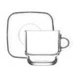 Lav - Комплект стъклени чаши за кафе с чинийки 91мл - 6бр. COZY S1 (0158118)