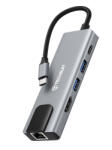 Techsuit - NetBridge 5 az 1-ben dokkolóállomás (H1) - Type-C csatlakozóval 2x USB, 1x Type-C, 1x HDMI, 1x RJ45 - Szürke