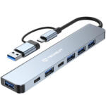 Techsuit - DataBridge 7 az 1-ben dokkoló állomás (H6) - USB, Type-C átalakító USB 3.0-ra, 4x USB 2.0, 2x Type-C - Szürke