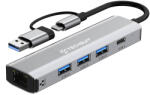 Techsuit - BoostNetLink 5 az 1-ben dokkolóállomás (H3) - USB 3.0. USB-C 3x USB, Type-C, Ethernet RJ45, 100W - Szürke