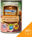 Happy&Fit Natural Konzerv Kutyáknak (Csirke, Szarvas, Alma és Sáfrányolaj) - 6x400 g
