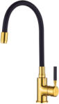 INVENA GLAMOUR egykaros álló konyhai mosogató csaptelep flexibilis / hajlítható kifolyócsővel, fekete-arany színű kivitel, PVD/Waterplating, BZ-02-L17-V