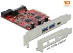 Delock PCI Express x4 Kártya - 1 x külső USB Type-C anya + 2 x külső A-típusú USB anya SuperSpeed U (90492) - pepita