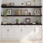 Bútor-market Sötétbarna kezelt tömör tölgyfa fali polc 220 x 60 x (2-6) cm