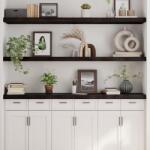 Bútor-market Sötétbarna kezelt tömör tölgyfa fali polc 180 x 40 x (2-6) cm