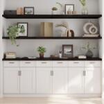 Bútor-market Sötétbarna kezelt tömör tölgyfa fali polc 220 x 60 x (2-4) cm