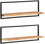 Bútor-market 2 darab tömör akácfa és acél falipolc 100 x 24 x 35 cm