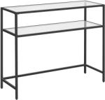 VASBÚTOR Konzolasztal 2 polccal, edzett üveg asztal fém kerettel, fekete