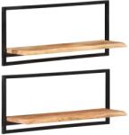 Bútor-market 2 darab tömör akácfa és acél falipolc 80 x 25 x 35 cm