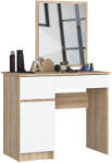 AKORD CLP Fésülködőasztal Tükörrel Laminált Sonoma Tölgy Fehér Balos