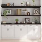 Bútor-market Sötétbarna kezelt tömör tölgyfa fali polc 200 x 50 x (2-6) cm