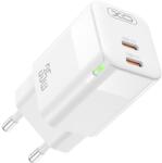 XO CE07 PD max. 35W gyorstöltő (Fehér) - GaN technológia, 2× USB-C, LED kijelzős