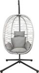  Összecsukható függőszék, függőfotel szürke rattan, szürke párnával NS016
