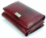 KROKOMANDER piros / krokkó mintás / lakk kívül keretes / cipzáras kicsi női bőr pénztárca j11-009