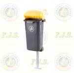 Europlast Kuka 50l fekete test, sárga tető kültéri utcai szemetes oszlop nélkül