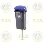 Europlast Kuka 50l fekete test, kék tető kültéri utcai szemetes oszlop nélkül