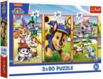 Trefl Puzzle cu 3x80 piese cu câini zâmbitori din Patrula Cățelușilor - Trefl (34886) Puzzle