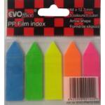 EVO Stick index plastic transparent color 44 x 12.7 mm, 5 x 20 buc/set EVO - 5 culori neon - sageata (EV6D05)