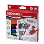 Kores Marker whiteboard 4 culori/set 3mm + burete magnetic KORES (KO20863)