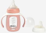 BÉABA Biberon de invatare 2 in 1 din Sticla Beaba +4 Luni Old Pink