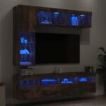 vidaXL Комплект ТВ стенни шкафове, 7 части, с LED светлини, опушен дъб (3216761)
