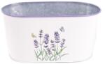 IRIS bádog kaspó ovál, levendula mintás, fehér 23 x 12 cm (081099) - bestbyte