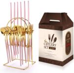 TRENDY S Portugál evőeszköz készlet, rozsdamentes acél 24 részes, állvánnyal, TRENDY'S, rózsaszín-arany (TCM-25RG)