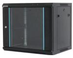 Dateup Rack 9U 600x450 DATEUP RAL 9004, montare pe perete, usa din sticla, panouri laterale detasabile si securizate , dezasamblat (MP.6409.9001)