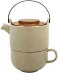 Bredemeijer Umea Teáskanna csészével, agyag színű, kőedény, Űrtartalom: 0, 50 liter, Magasság: 210 mm