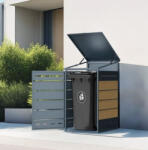 Panitalia Kültéri zárható kukatároló porfestett acélból, faerezet nyomattal - 1 db kukához (GB-1)