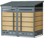 Panitalia Kültéri zárható kukatároló porfestett acélból, faerezet nyomattal - 2 db kukához (GB-2)