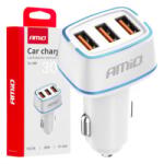 AMiO Autós töltő 3x USB-A 30W 12/24V 5V/3A (0503889) (0503889)