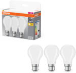OSRAM B22d LED 7W, 806 lm, 2700 K, melegfehér, opál üveg-60 W izzó helyett, 3 darabos - Base Classic A (4058075115132)