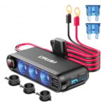 AMiO Szivargyújtós Elosztó Voltmérővel és USB-vel (0503782) (0503782) - aqua