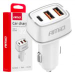 AMiO , Szivargyújtó USB elosztó 3-as, 32W 12-24V (0503890) (0503890) - aqua