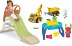 Smoby Set tobogan cu joc de apă și nisipar măsuță Summer KS Slide Life Smoby lungimea suprafeței de alunecare 150 cm și babytaxiu de construcție cu remorcă (SM820510-21)