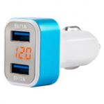 AMiO Szívargyújtós USB töltő 2x és Voltmérő (0501028) (0501028) - aqua