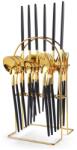 TRENDY S Portugál evőeszköz készlet, rozsdamentes acél 24 részes, állvánnyal, TRENDY'S, fekete-arany (TCM-25NG)