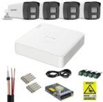 Hikvision Sistem supraveghere analog Hikvision 4 camere 4K, Dual Light, IR 40m, lentila 2, 8mm, DVR 4 canale, 5MP, tehnologie AcuSense, accesorii montaj, fara HDD (49704-)