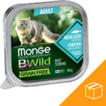 Monge BWild Adult Gabonamentes Alutálcás Macskaeledel (Tőkehal és Zöldségek) - 32x100 g